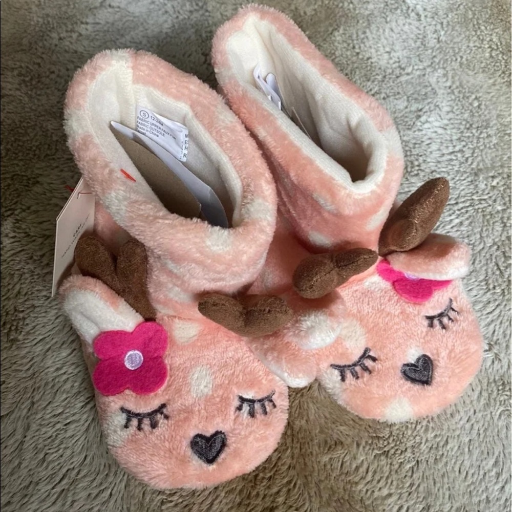 Cat & Jack Girls Reindeer Slippers Size 12-24 months